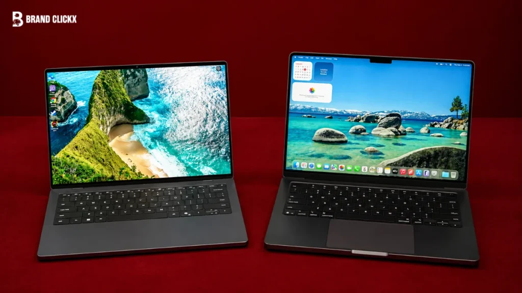 Looking for the best laptop? Comparing two modern high-performance laptops side-by-side on a wooden desk.