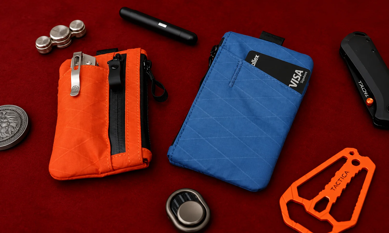 Colorful Alpaka Zip Travel Wallets featuring durable ripstop nylon construction and organized card compartments.