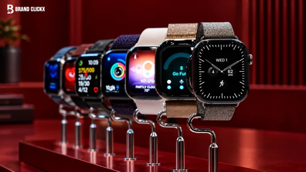 Lineup of Smartwatches on Display Stands