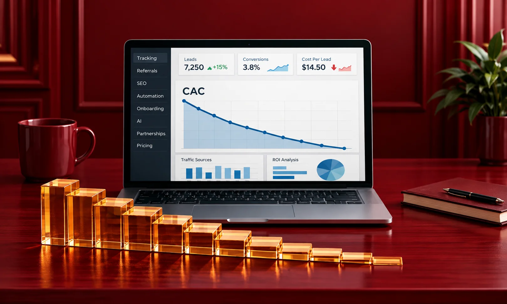 Tablet screen showing calculation breakdown to set a defendable CAC target based on payback period.