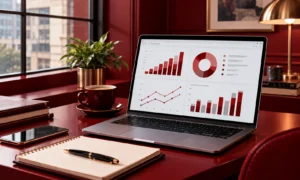 Laptop display showing 5 to 7 key performance indicators for boards