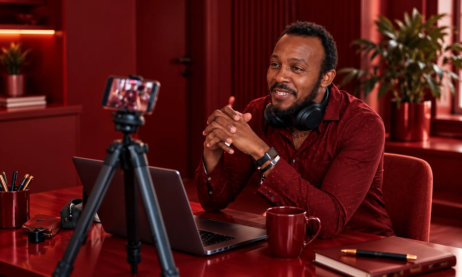 Creator recording video content on smartphone for paid social Creative Volume planning