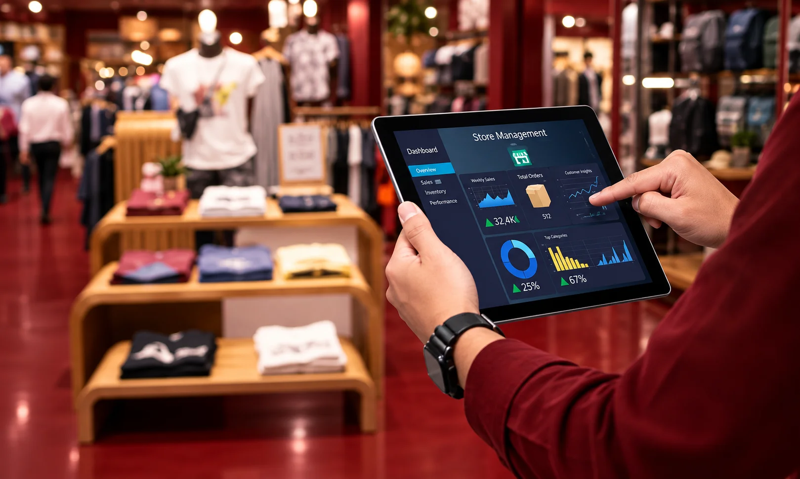 | Retail Media Measurement Standards: Where the Gaps Are Person holding store management tablet inside retail store evaluating Retail Media Measurement metrics