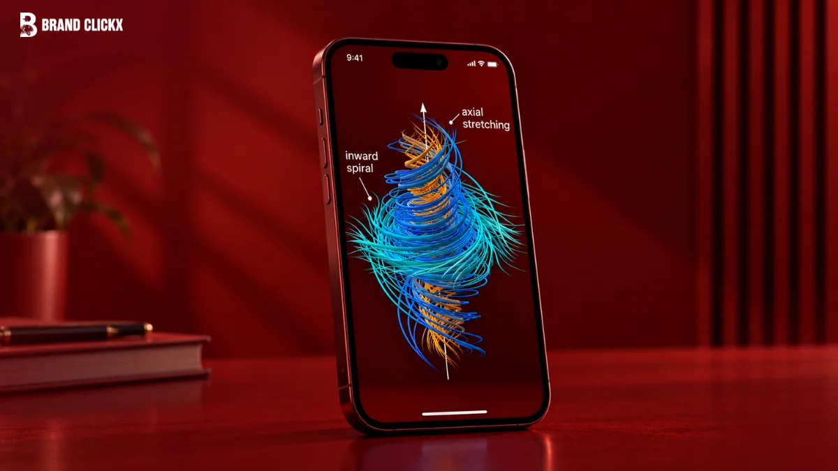 Smartphone Displaying Axial Stretching and Spiral Data Visualization