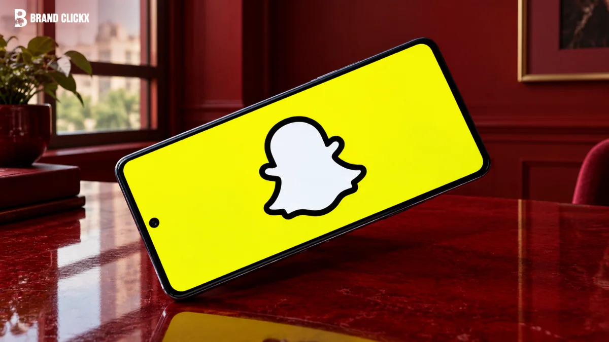 Smartphone Displaying Snapchat App Logo Smartphone Displaying Snapchat App Logo