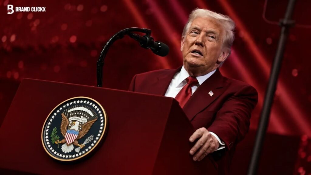 Donald Trump Speaking at Presidential Podium