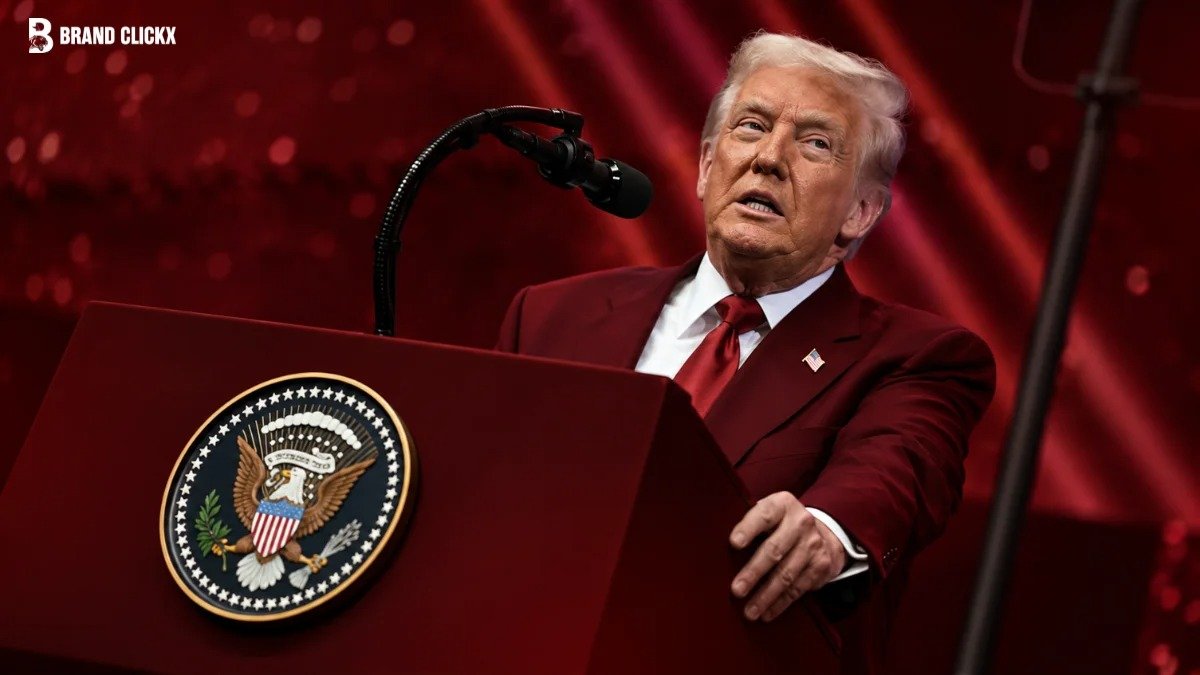 Donald Trump Speaking at Presidential Podium