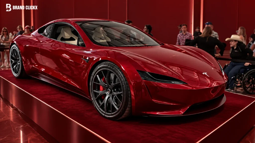 Red Tesla Roadster Electric Sports Car Showcase