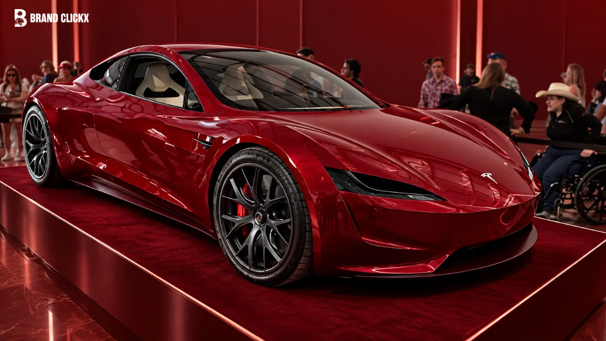 Red Tesla Roadster Electric Sports Car Showcase