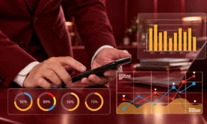 | How Marketing Teams Actually Measure Return on AI Investment Person analyzing marketing graphs on mobile with AI metrics interface