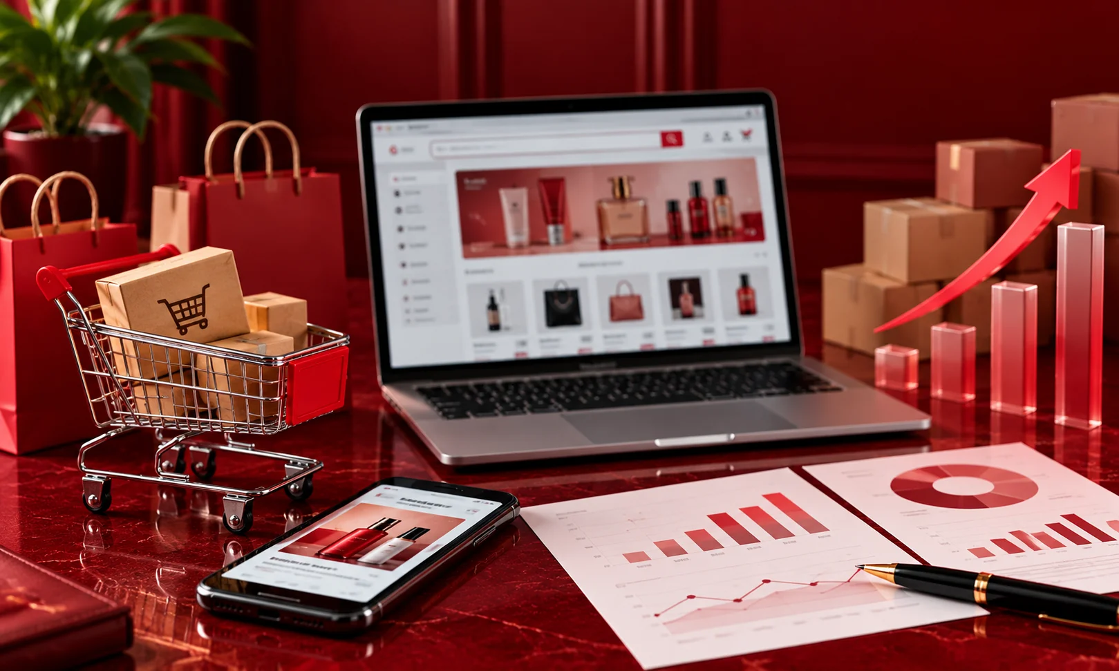 | Retail Media Measurement Standards: Where the Gaps Are E-commerce sales performance charts on desk displaying Retail Media Measurement data