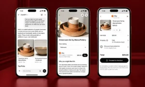 Smartphone showing ChatGPT product discovery and merchant details