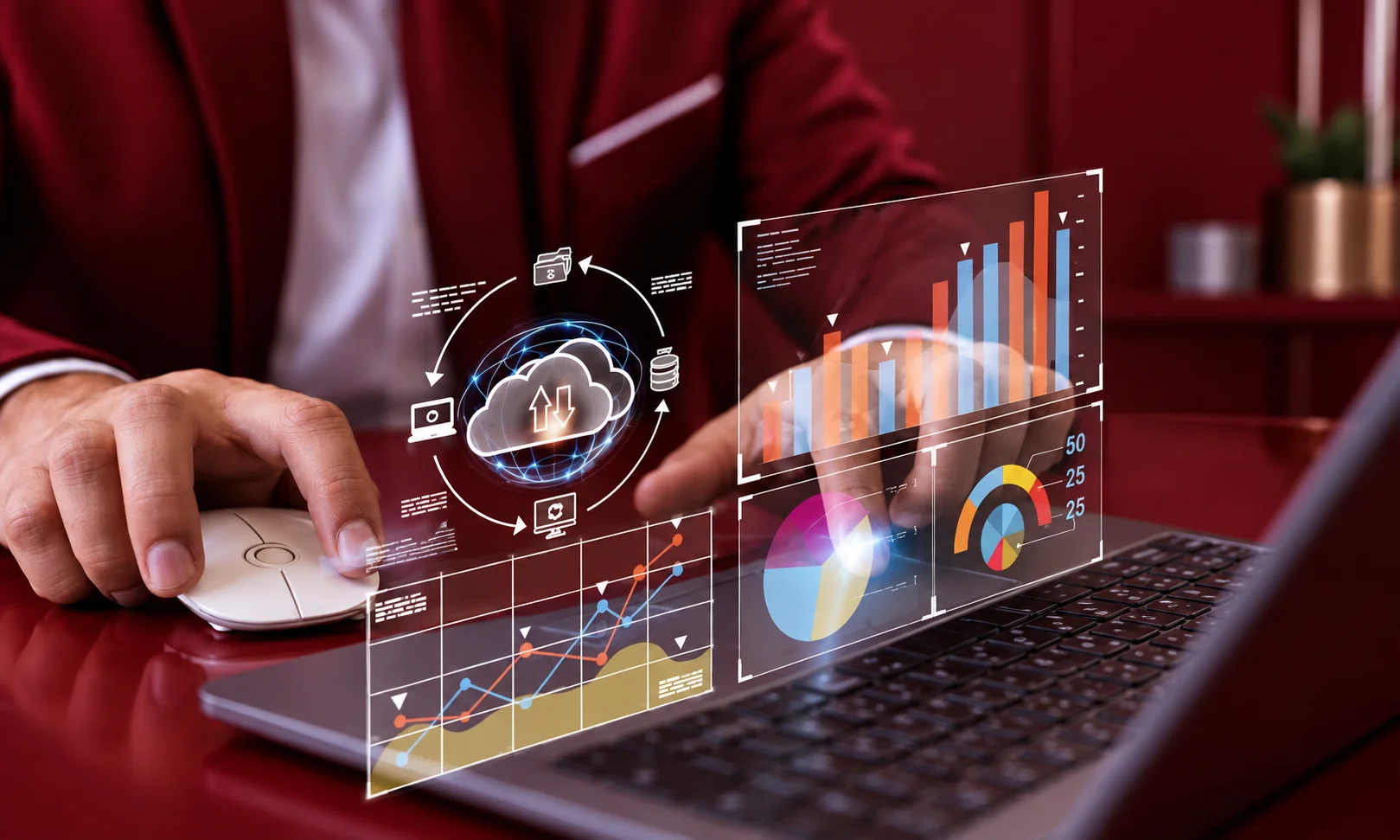 Hands managing cloud data and analytics dashboards owned by Marketing Operations functions
