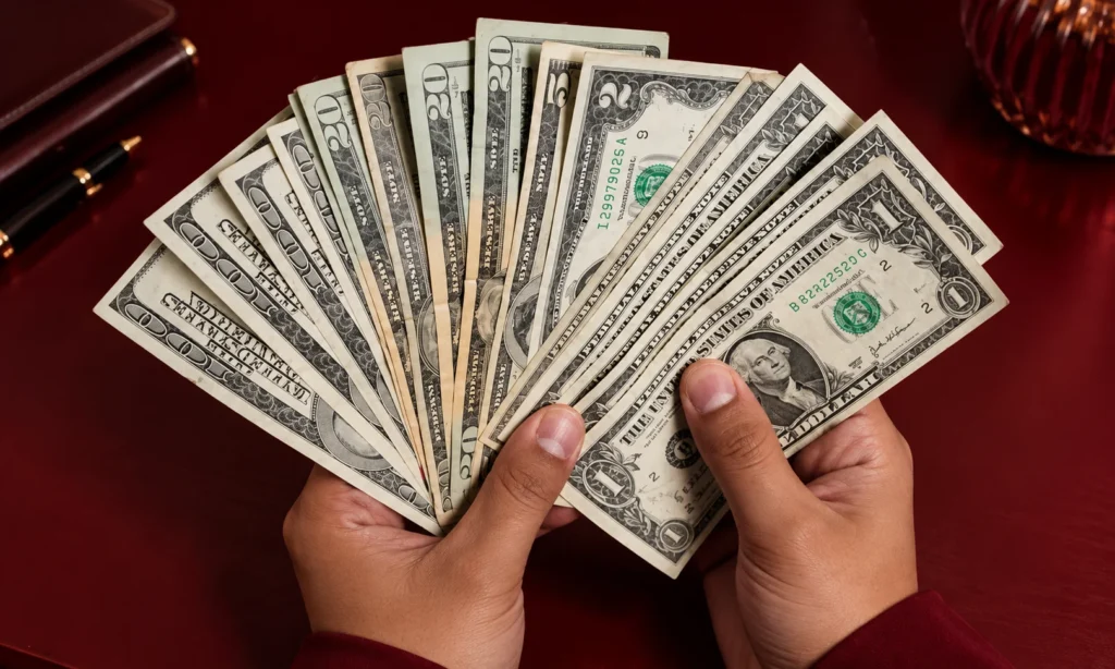 Retail media advertising budgets and spending represented by US dollar bills