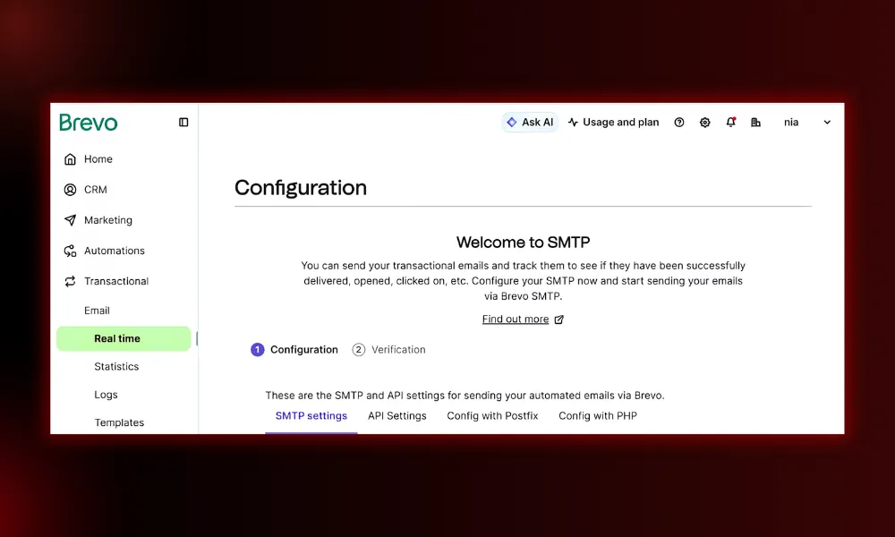Interface of Brevo email campaign management tool