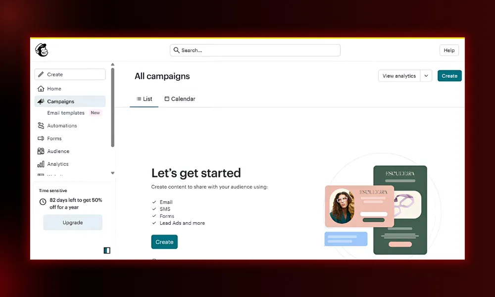 Analytics view inside the Mailchimp email platform