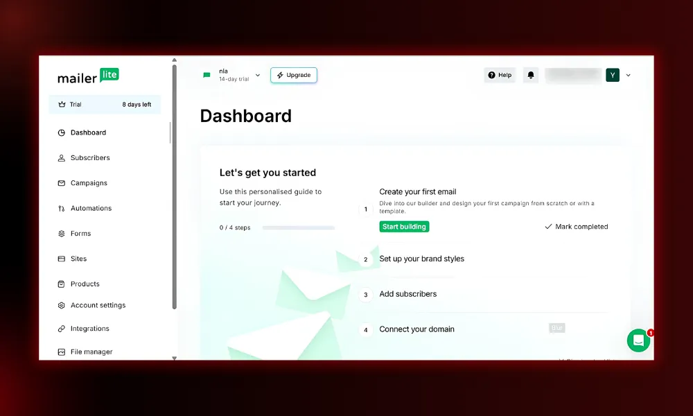 Setup screen of MailerLite email automation tool