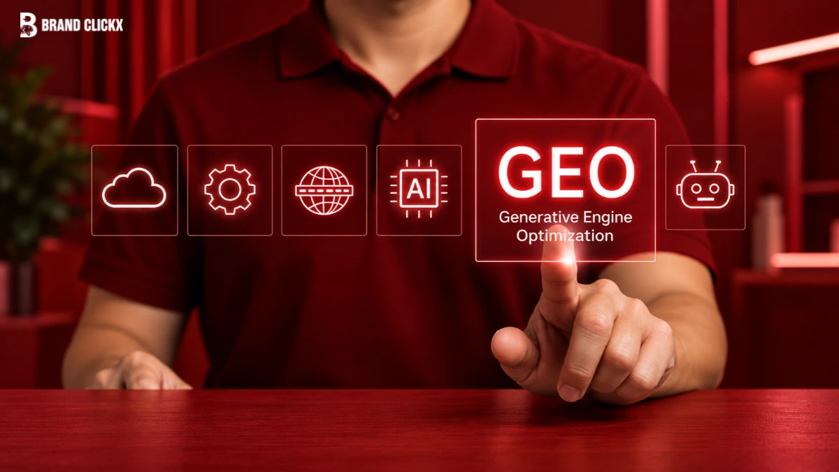 GEO optimization interface illustrating AI-powered search visibility and generative engine optimization strategies.