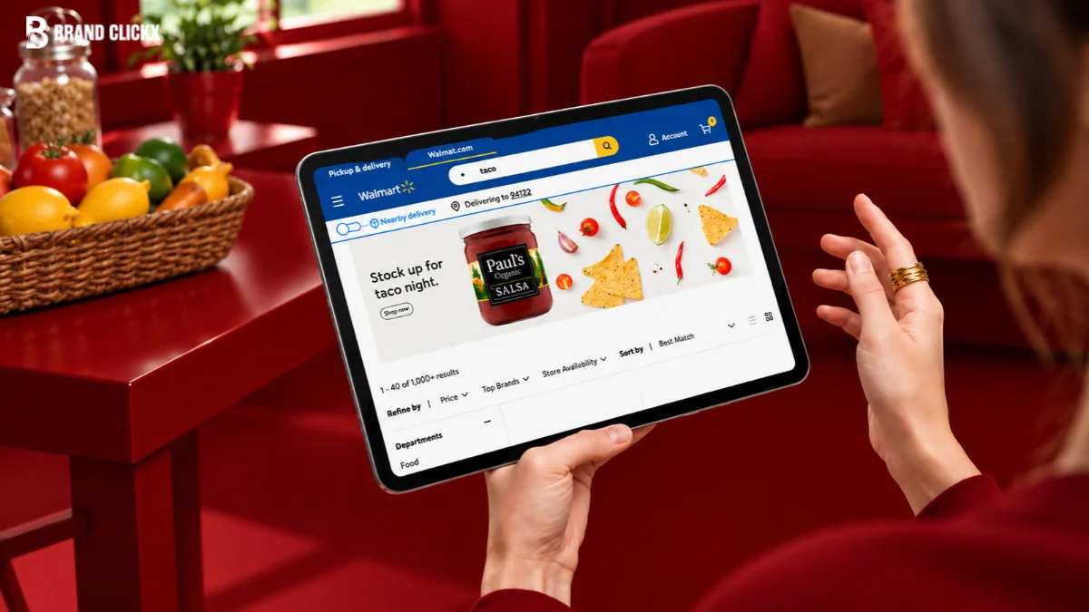 | Walmart Connect: What Advertisers Report Shopper browsing Walmart's online store on a tablet, illustrating Walmart Connect advertising across digital shopping experiences.