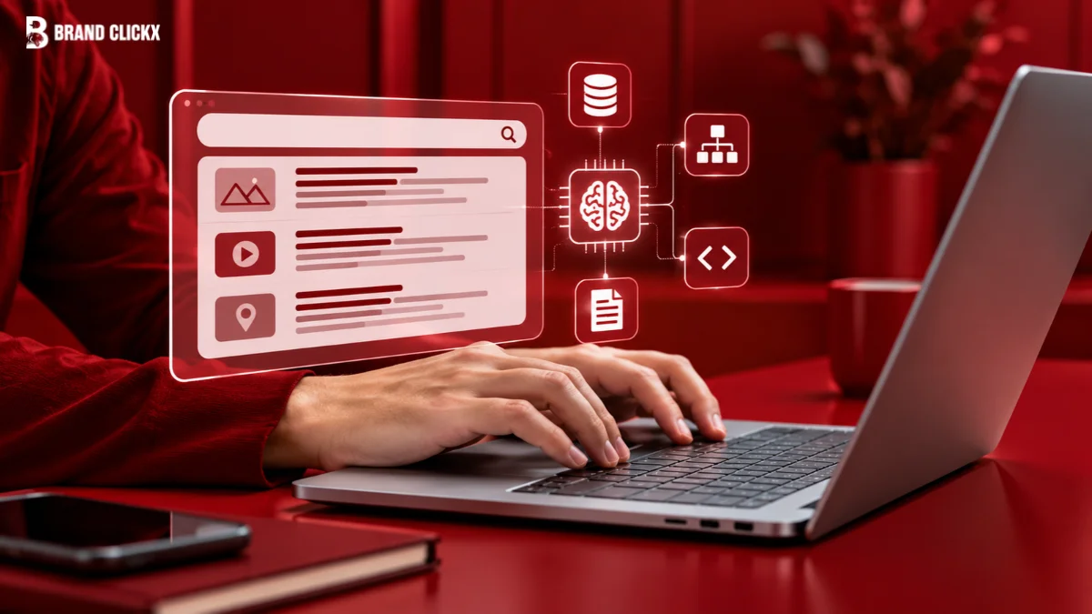 Schema markup for AI search and structured data on a laptop